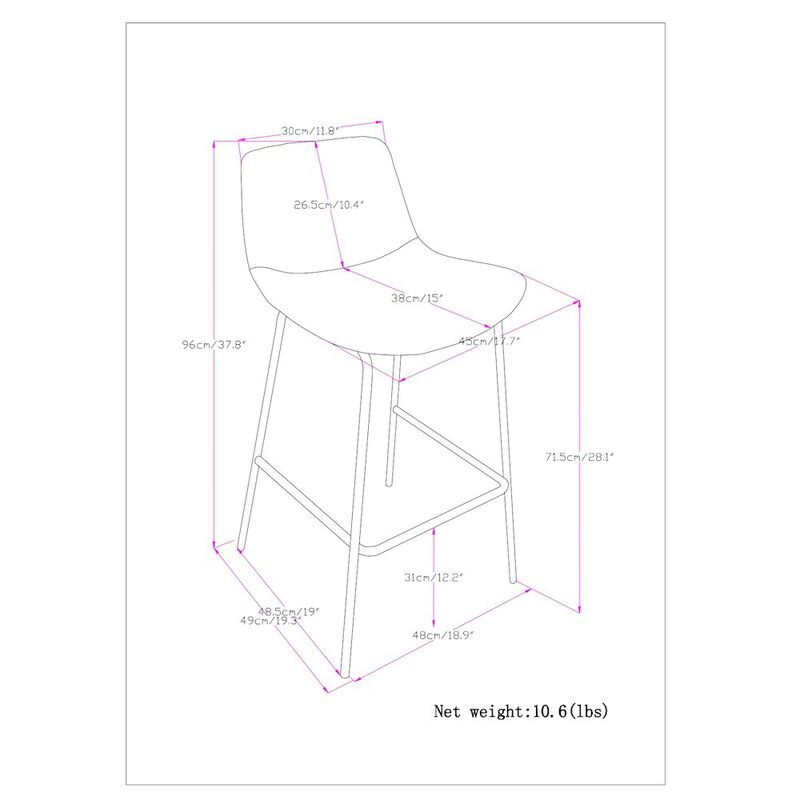 Simpli Home Jolie Bar Stool (Set Of 2) In Distressed Charcoal Grey Vegan Faux Leather