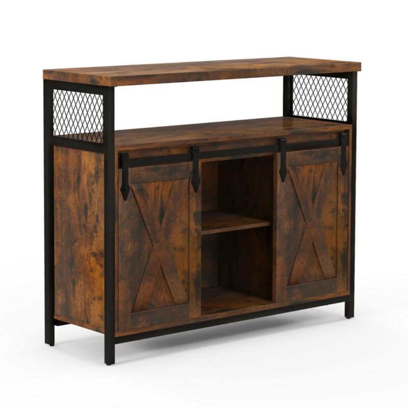 Hivvago Buffet Cabinet with 3-Level Adjustable Shelves and 2 Sliding Barn Doors