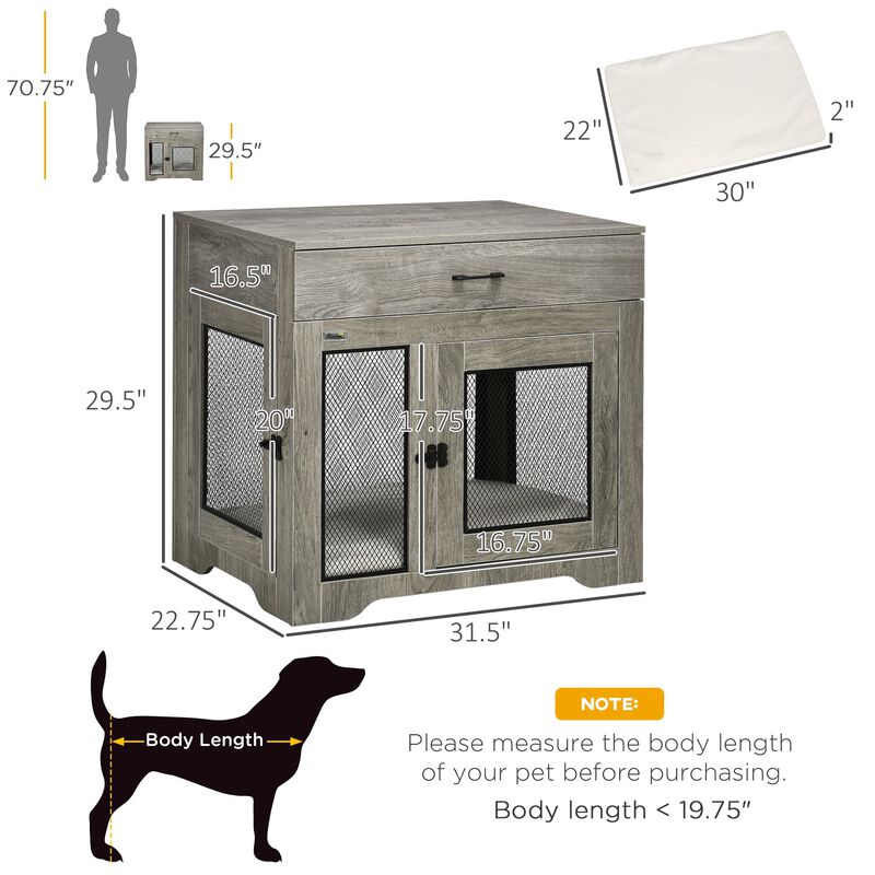 Gray Luxury Pet Crate: End Table with Cushion for Small Dogs