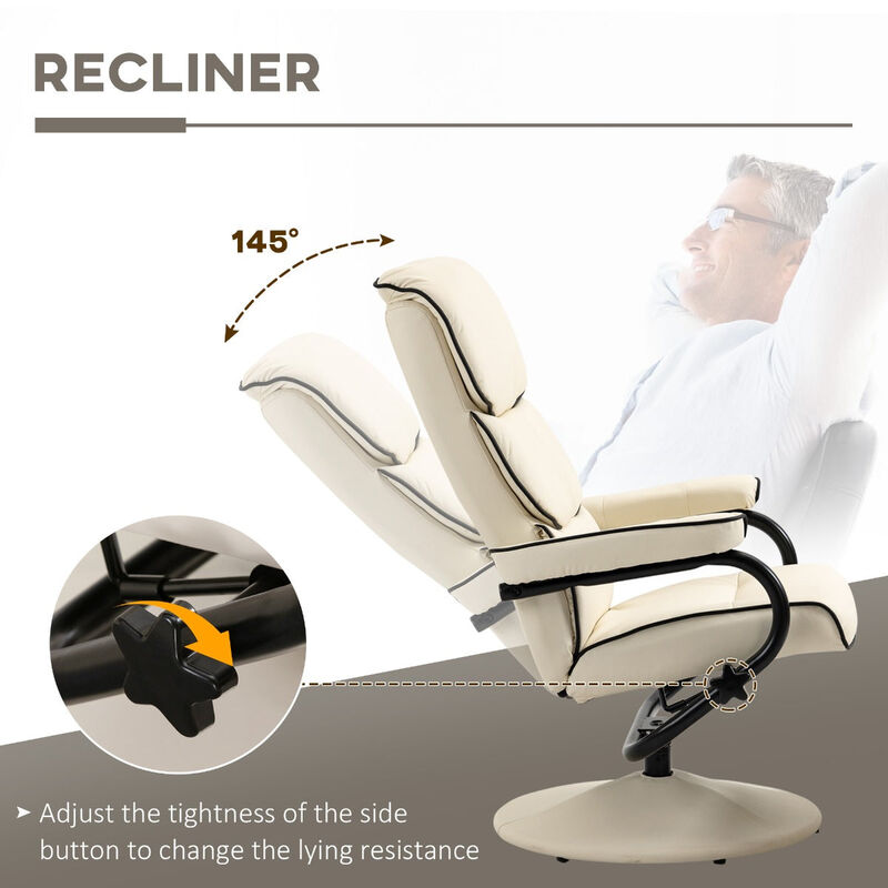 Cream White Lounger: Recliner Chair with Ottoman and Swivel Base