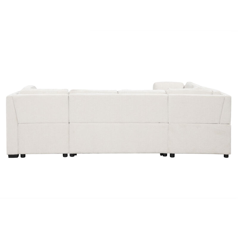 Merax U-shaped Sectional Sofa Pull Out Sofa Bed with 2 USB Ports