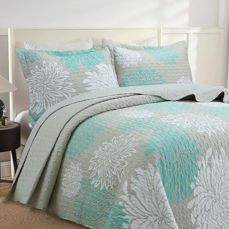 Marcielo 3 Piece Chrysanthemum Pattern Quilt Set Lightweight Bedspread Set Queen