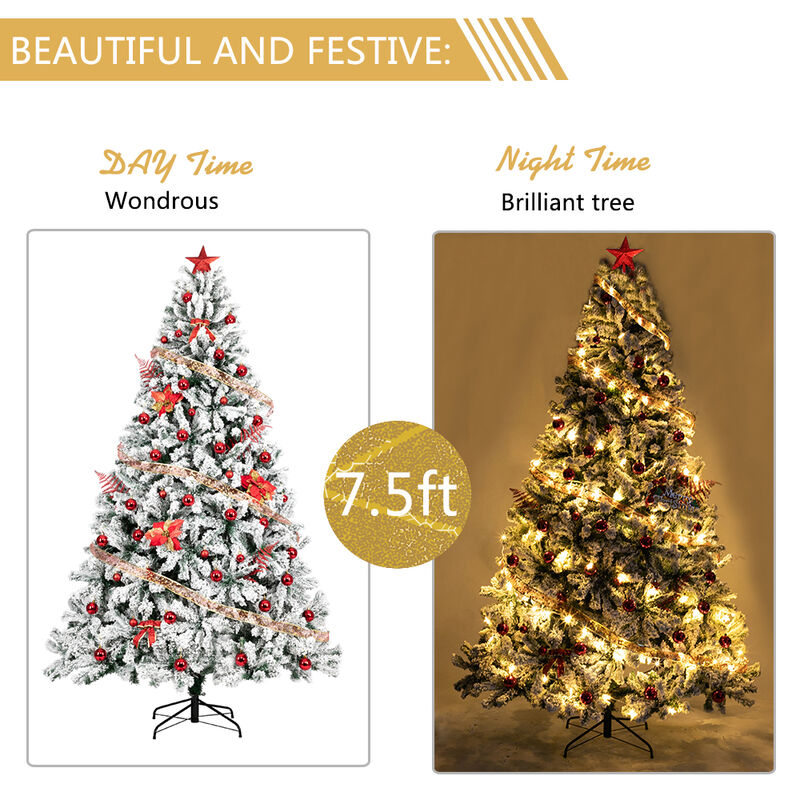 Automatic Flocked Christmas Tree with 1450 Branches Full & Easy-Setup Holiday Décor