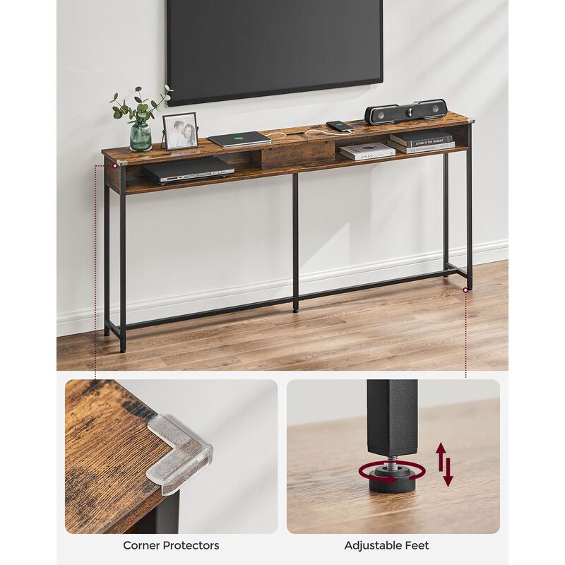 70 Inch Console Table with Outlet and Shelves
