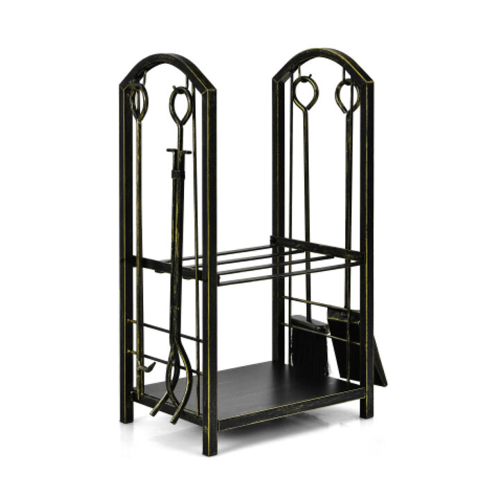 Fireplace Log Rack with 4 Tools Set Fireside Firewood Holder