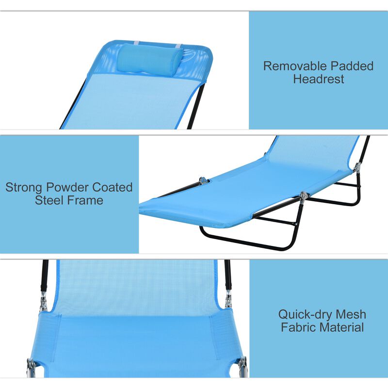 Blue/Black Beach Lounger: Portable Folding Chaise with Adjustable Back