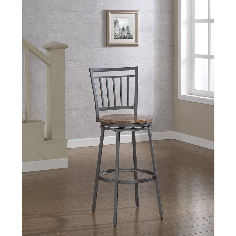 American Woodcrafters Stockton 25 Metal Swivel Stool - Slate Grey - Golden Oak Seat