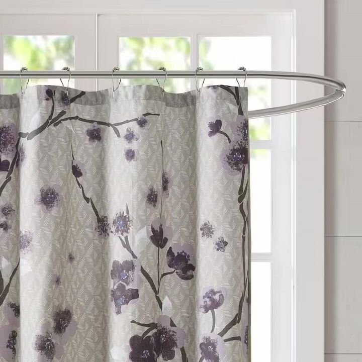 Cotton Shower Curtain with Floral Blossom Pattern