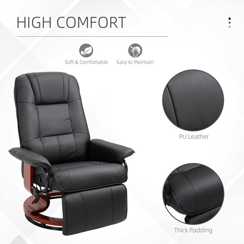 Black Leather Lounger: Swivel Recliner with Adjustable Footrest