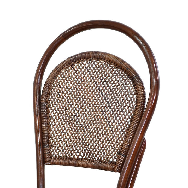 19 Inch Classic Wood Armless Chair, Rattan, Curved Back, Dual Toned, Brown - Benzara