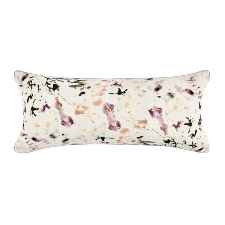 Lumbar Throw Pillow, Flower Design, 16x36 Inch Multicolor Cotton Linen - Benzara