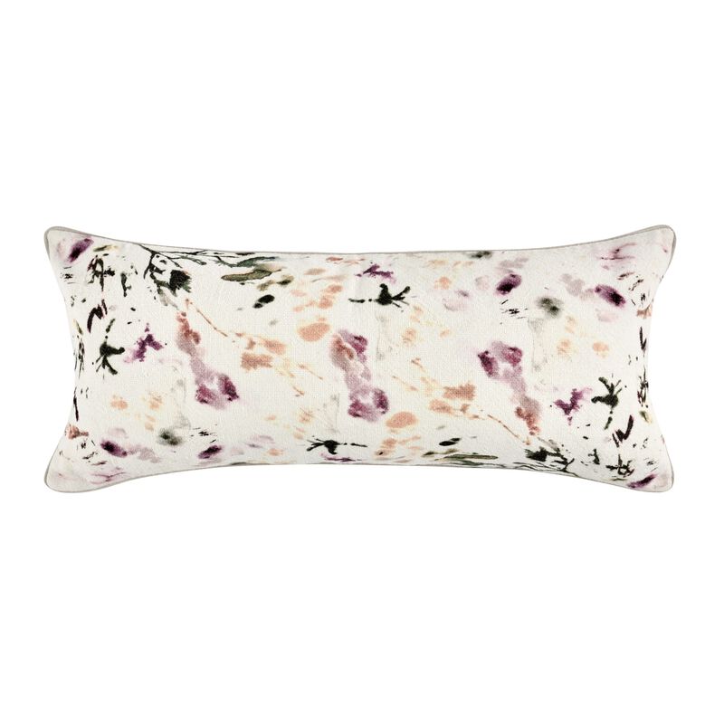 Lumbar Throw Pillow, Flower Design, 16x36 Inch Multicolor Cotton Linen - Benzara