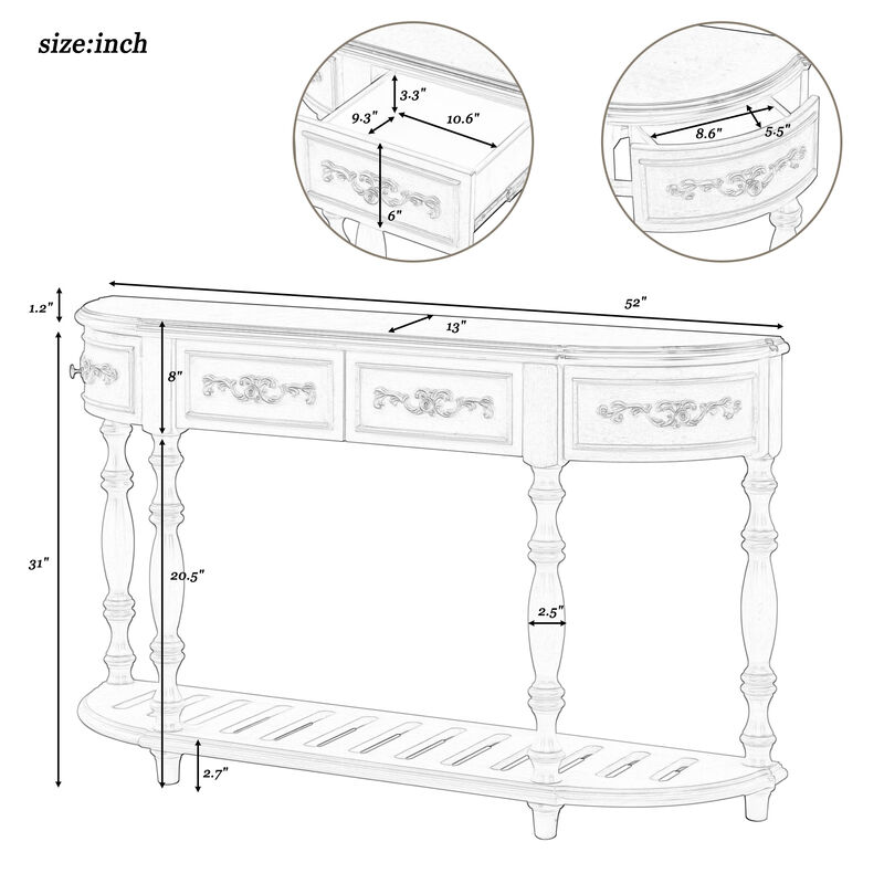 Merax 52''Modern and Contemporary Curved Console Table with 4 Drawers and 1 Shelf