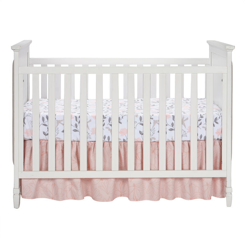 Lambs & Ivy Petals White/Pink/Gray Floral 100% Cotton Fitted Crib/Toddler Sheet