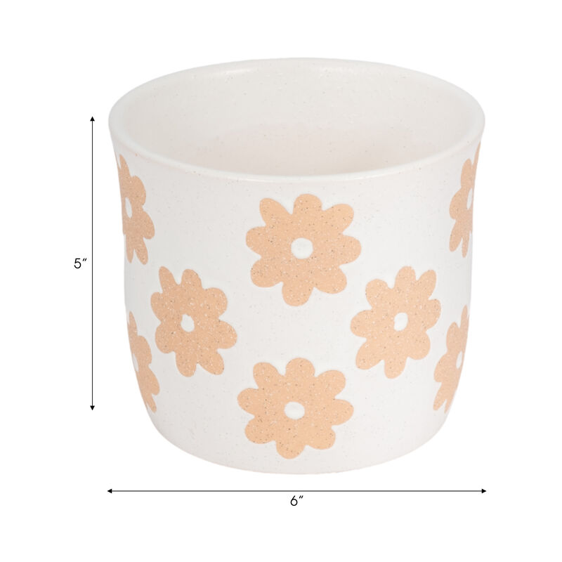 6" Flower Power Planter, White/tan