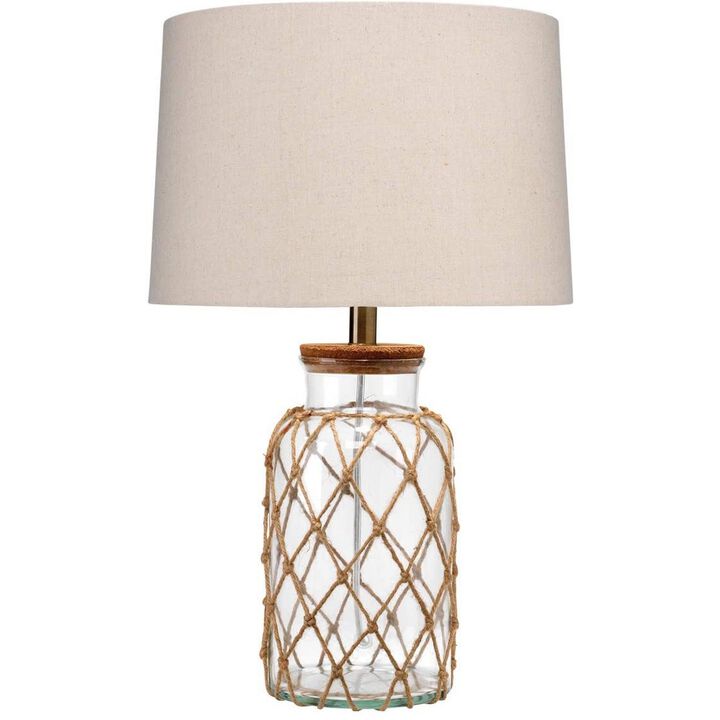 Glass Table Lamp with Jute Wrapped Design, Clear and Brown-Benzara