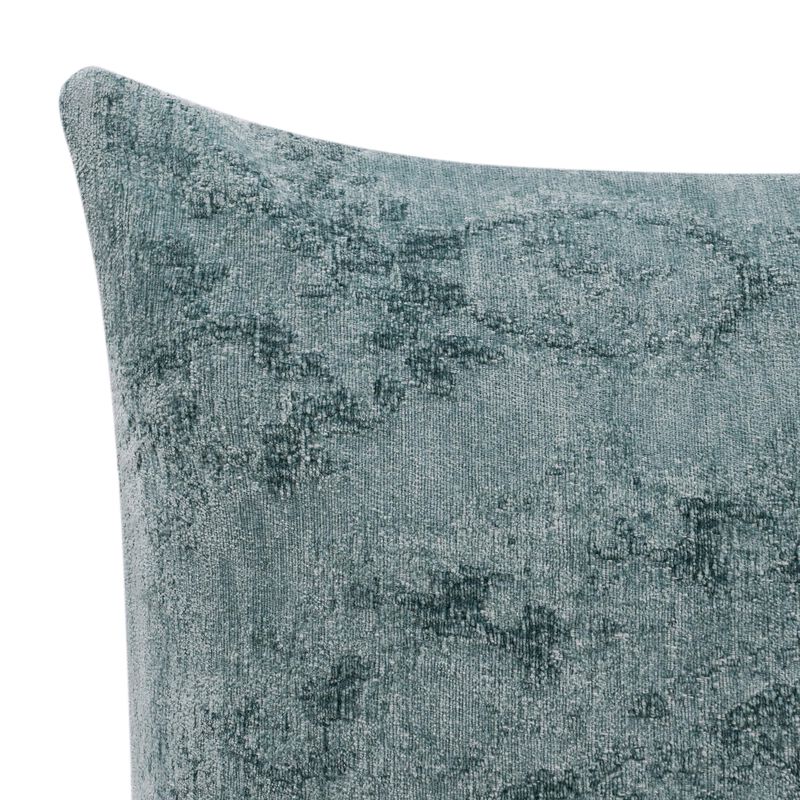 Piper Accent Throw Pillow, 22 Inch Square, Blue Chenille Woven Pattern - Benzara