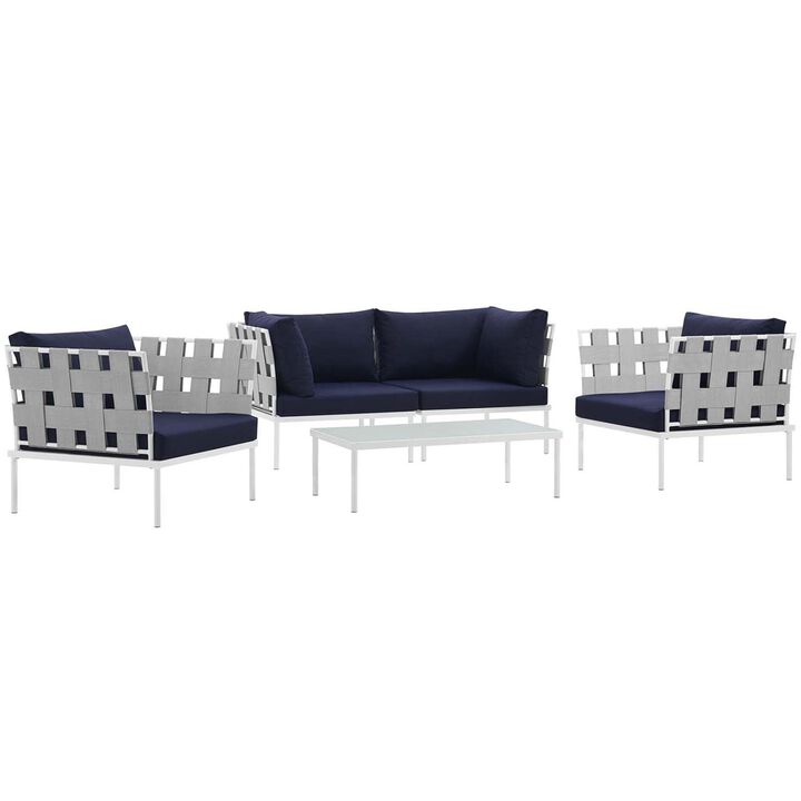 Harmony 5  Piece Outdoor Patio Aluminum Sectional Sofa Set - White Navy
