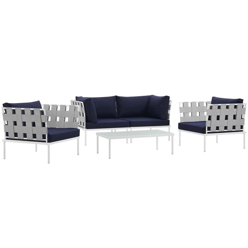 Harmony 5  Piece Outdoor Patio Aluminum Sectional Sofa Set - White Navy