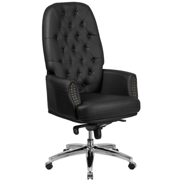 Hansel High Back Traditional Tufted Black LeatherSoft Multifunction Executive Swivel Ergonomic Office Chair with Arms