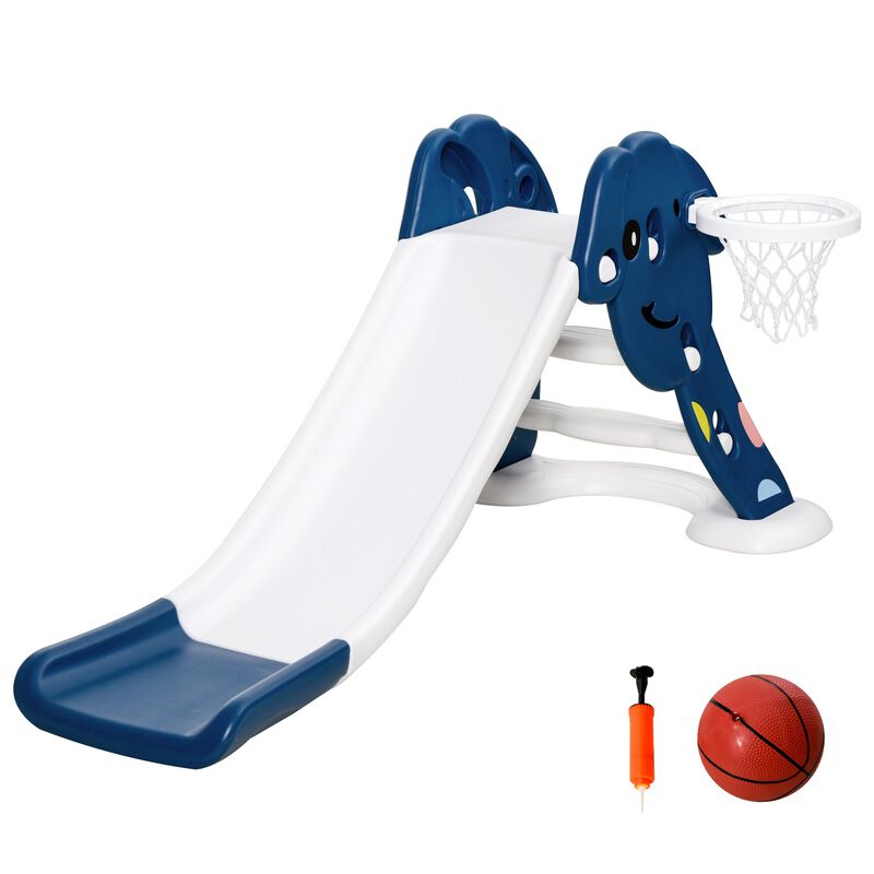 Blue Kiddie Playground: Indoor/Outdoor Slide with Basketball Hoop