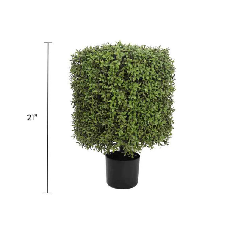 Premium Potted Artificial Square Topiary Plant 21" - UV Resistant / Outdoor Proof