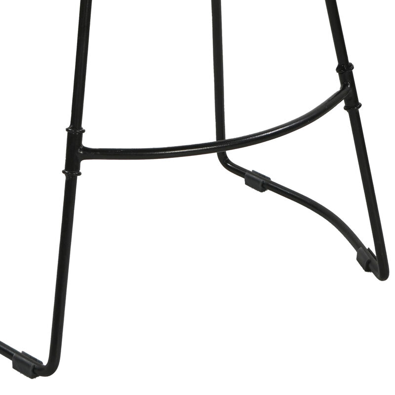 Tiva 24 Inch Handcrafted Backless Counter Height Stool, Whitewashed Mango Wood Saddle Seat, Black Metal Base-Benzara