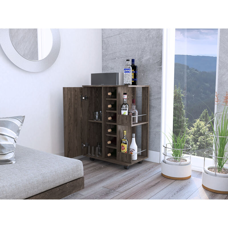 Bartlet 2-Shelf 6-Bottle Bar Cart With Division Dark Walnut