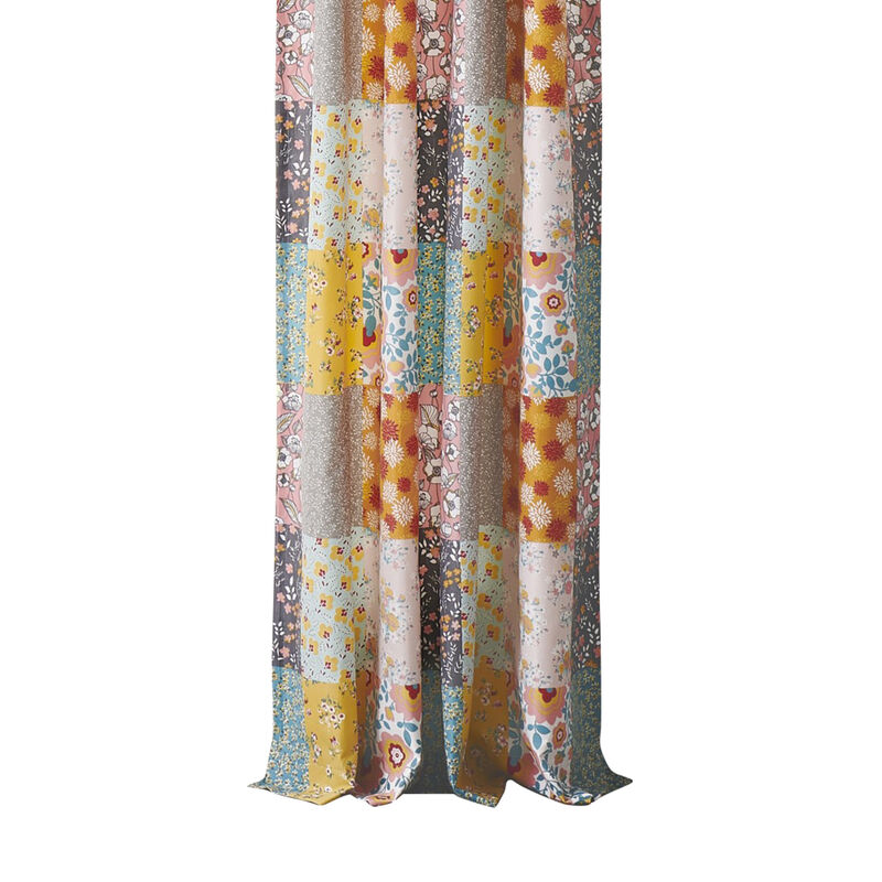 Turin 84 Inch Window Curtains, Brushed Microfiber, Multicolor Patchwork - Benzara