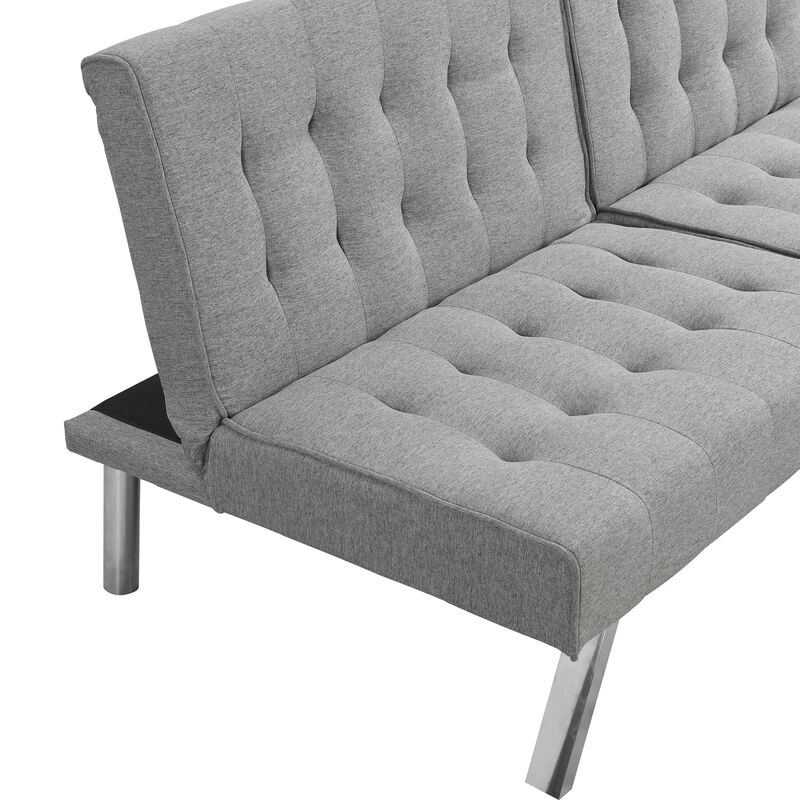 Wood Frame, Stainless Leg, Futon, Sofa Bed Grey