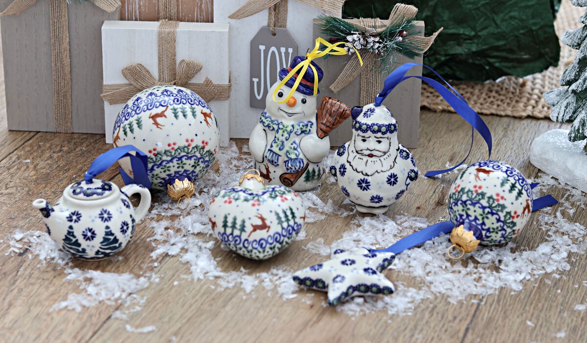 Blue Rose Polish Pottery Small Dots Teapot Ornament