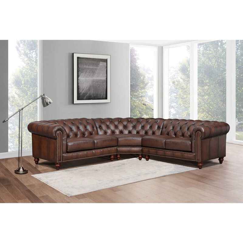 Alton Bay Top Grain Leather Symmetrical Chesterfield Sectional