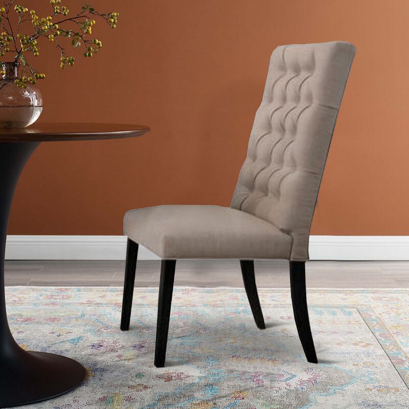 Wooden Dining Side Chair with Button Tufted Back, Set of 2, Tan Brown and Black-Benzara