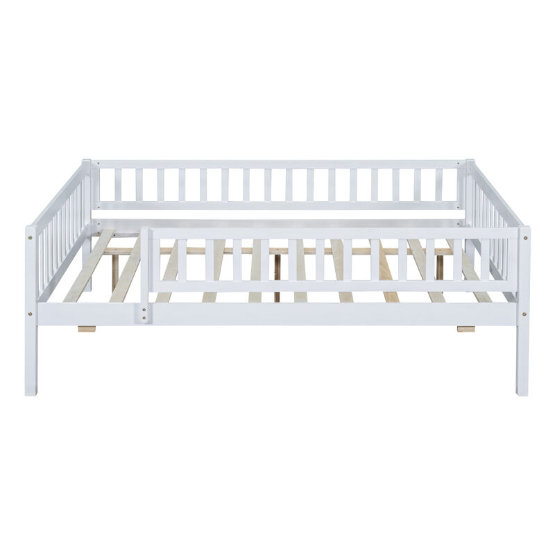 Full Size Wood Daybed With Trundle And Fence Guardrails
