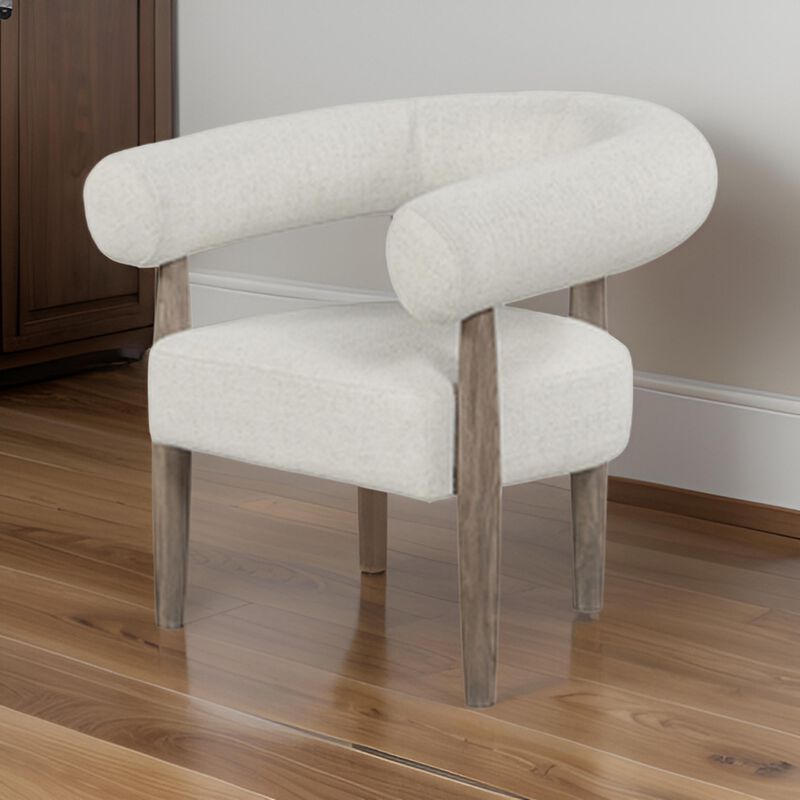 Zob 33 Inch Armchair, Wishbone Curved Cushioned Frame, Off White, Taupe - Benzara