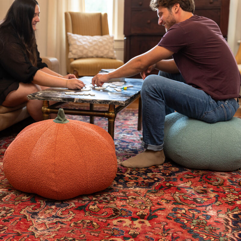 Jaxx Pumpkin Pouf - Luxurious Ottoman for Fall & Halloween Décor - Boucle White