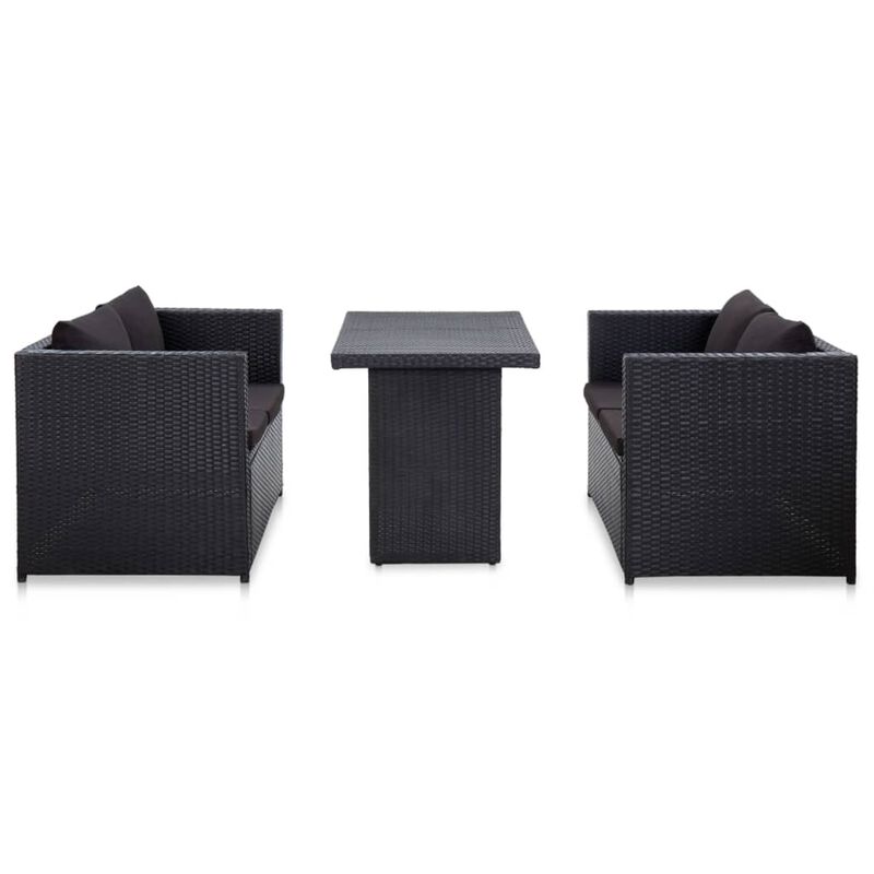 vidaXL 3 Piece Patio Lounge Set with Cushions Poly Rattan Black