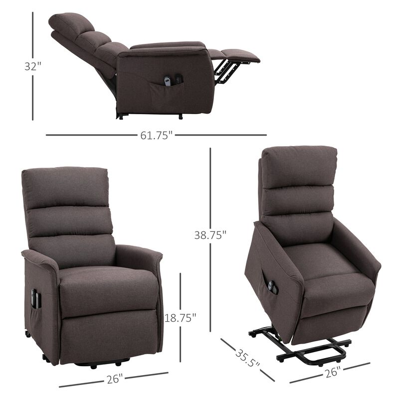 Brown Senior Comfort: Linen Power Lift Recliner with Remote Control