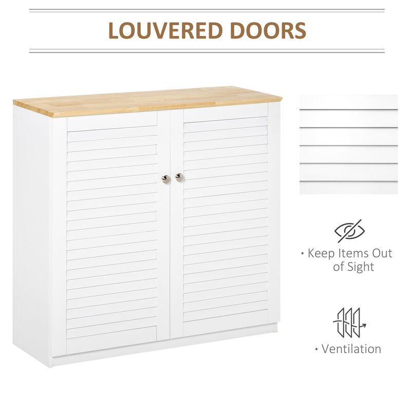 White Kitchen Organizer: Freestanding Cabinet with Louvered Doors