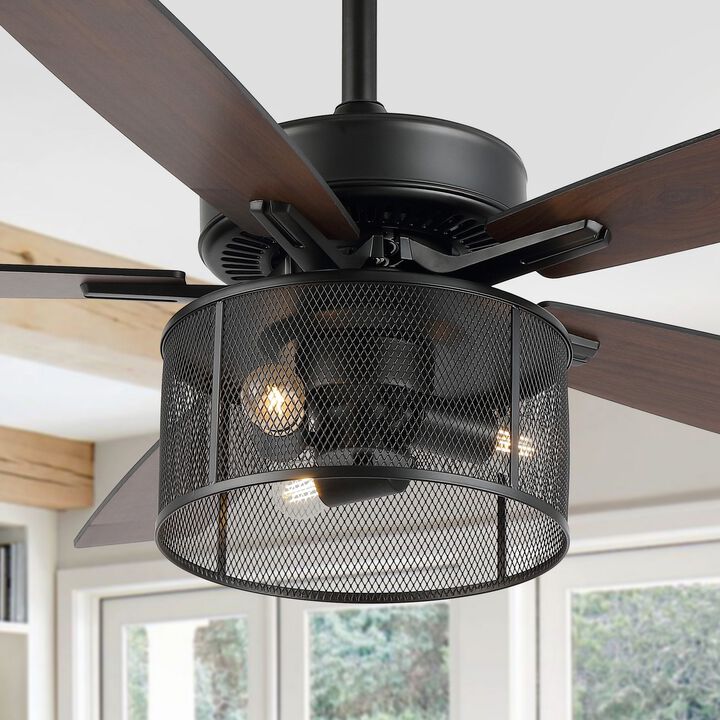Max Farmhouse Industrial Iron/Wood Mobile Appremote Controlled LED Ceiling Fan
