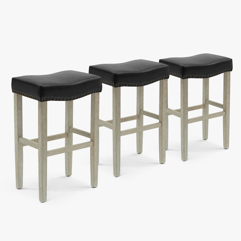 WestinTrends 29" Upholstered Saddle Seat Antique Gray Counter Stool (Set of 3)