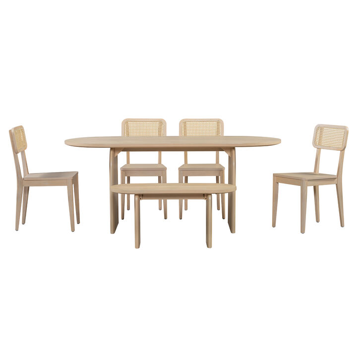 Merax 6 Pieces Table Chairs Bench Dining Set