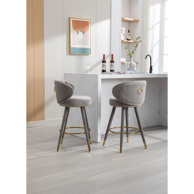 Set of 2 Solid Wood Counter Height Bar Stools