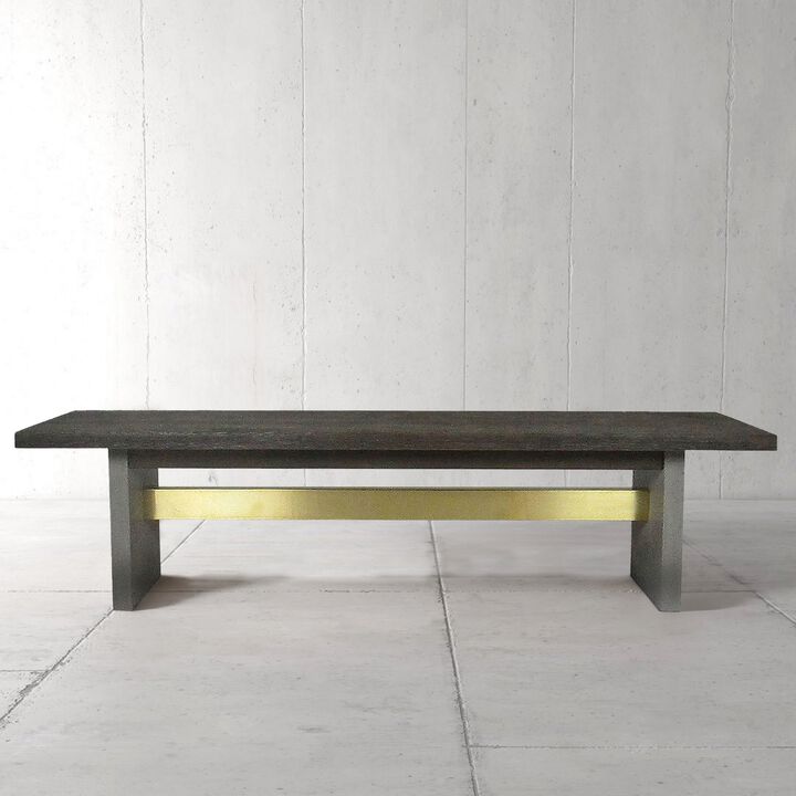 Cid Coe 71 Inch Modern Dining Bench, Wood Seat, Concrete Base, Gray-Benzara