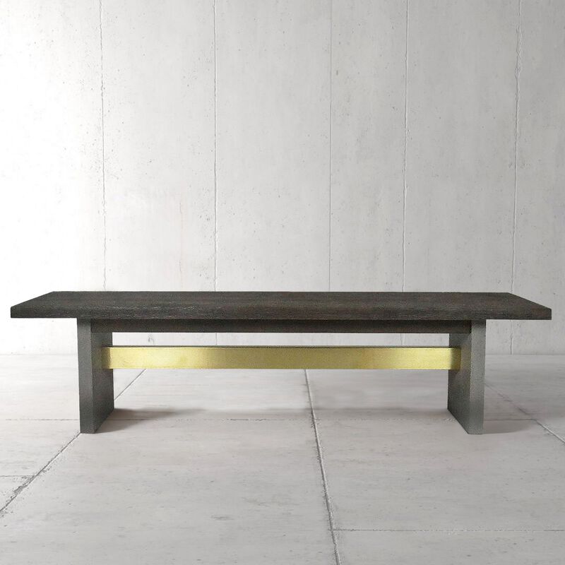 Cid Coe 71 Inch Modern Dining Bench, Wood Seat, Concrete Base, Gray-Benzara