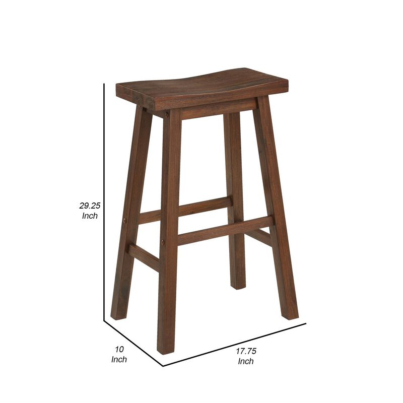 Saddle Design Wooden Barstool with Grain Details, Brown-Benzara