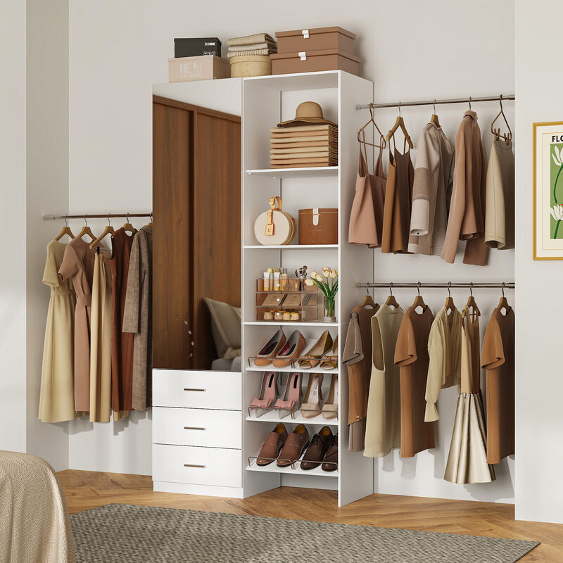 FUFU&GAGA White Hanging Wardrobe with Full-Length Mirror, Adjustable Hanging Rods & Shoe Rack, (39.4" W x 15.7" D x 78.7" H), White