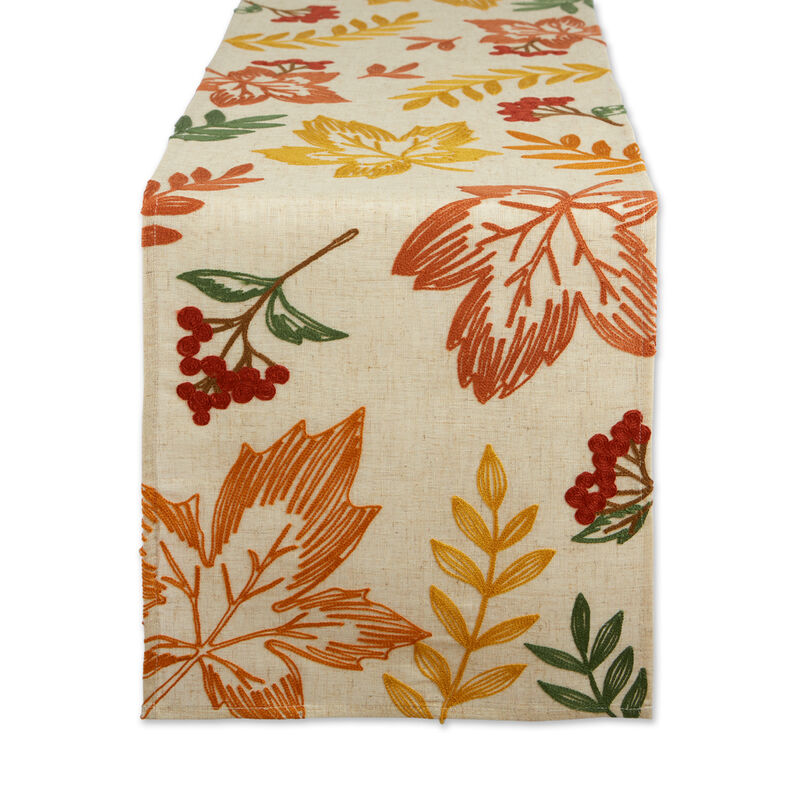 70" Beige and Orange Scattered Leaves Table Runner