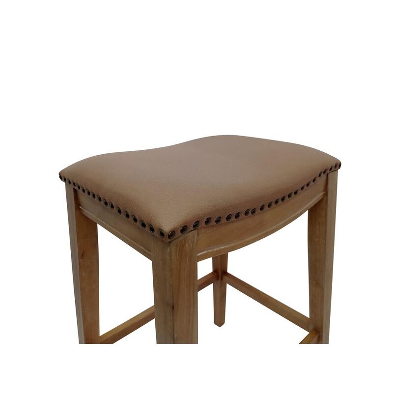 Carolina Living Sawyer 30 Saddle Barstool - Set of 2 - Natural Oak - Saddle Brown Upholstery