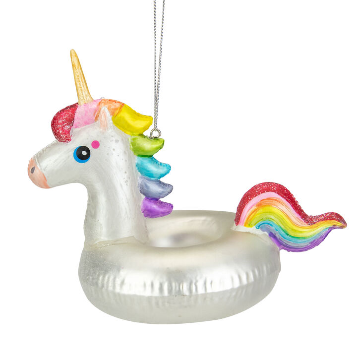 6.5" Rainbow Unicorn Pool Float Glass Christmas Ornament